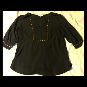 Black 3/4 Sleeve Blouse with Brass Detail